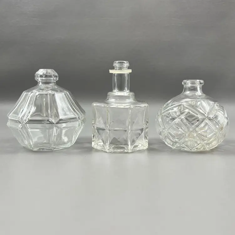 Lot Of 3 Vintage Clear Glass Perfume Bottles NO STOPPERS 2.5"-3" One Marked Austria