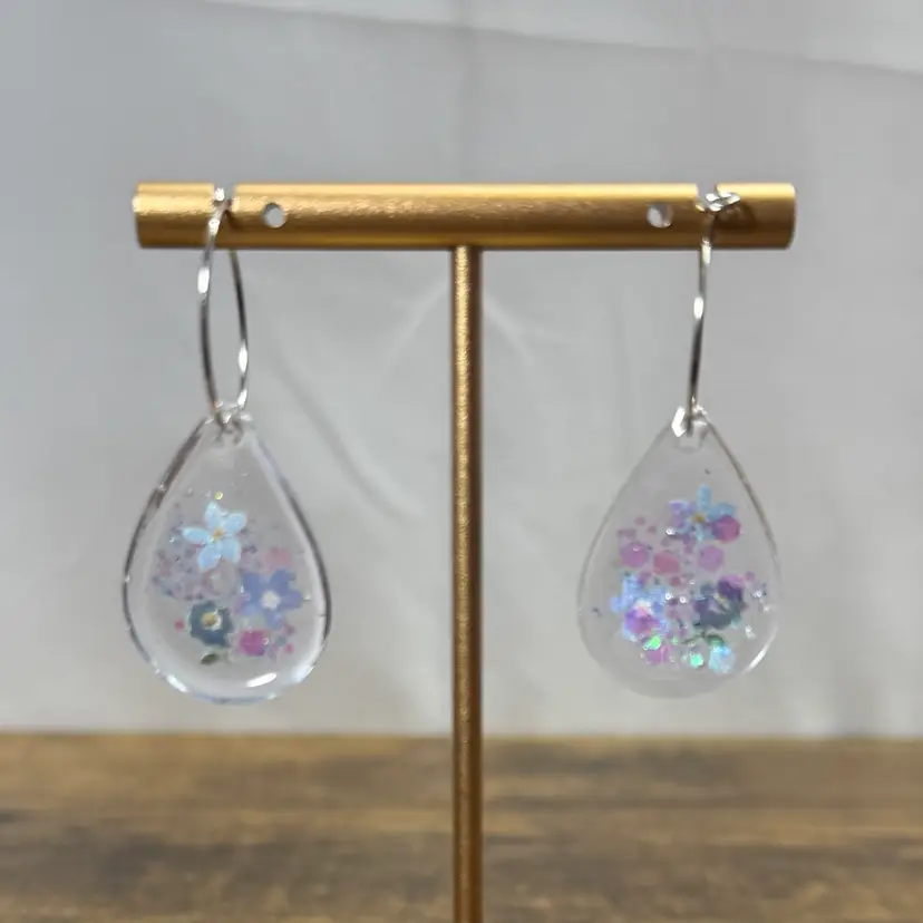 Pair Of Blue Floral Resin Earrings