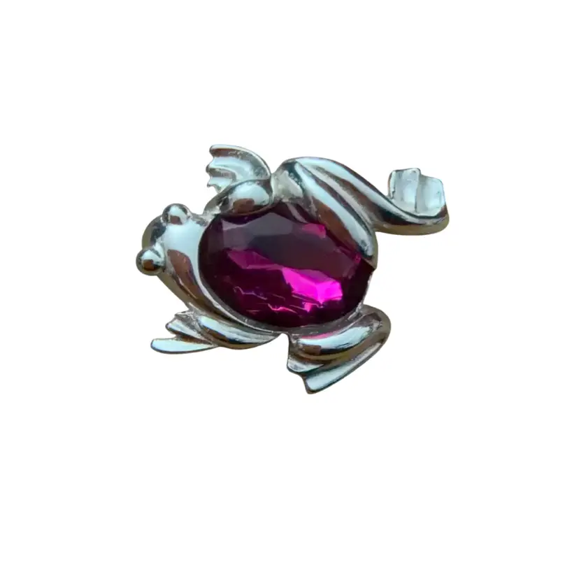 Fuschia Cabochon Silver Tone Frog brooch