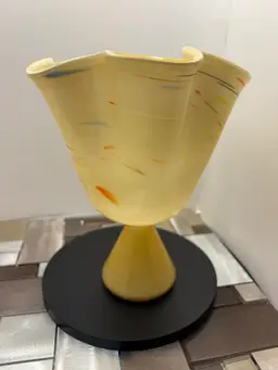 Vintage Hand blown Yellow color swirl incased white Glass Vase