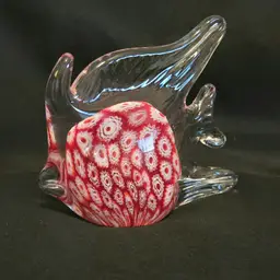 Art Glass Paperweight Angel Fish Figurine Red Millefiori 4⅞" Long x 3⅞" Tall approximately Unbranded