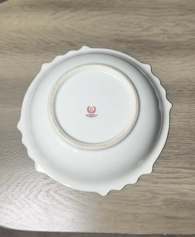 Made in Occupied Japan - 7" Black Bowl with White Flower and Gilt Trim