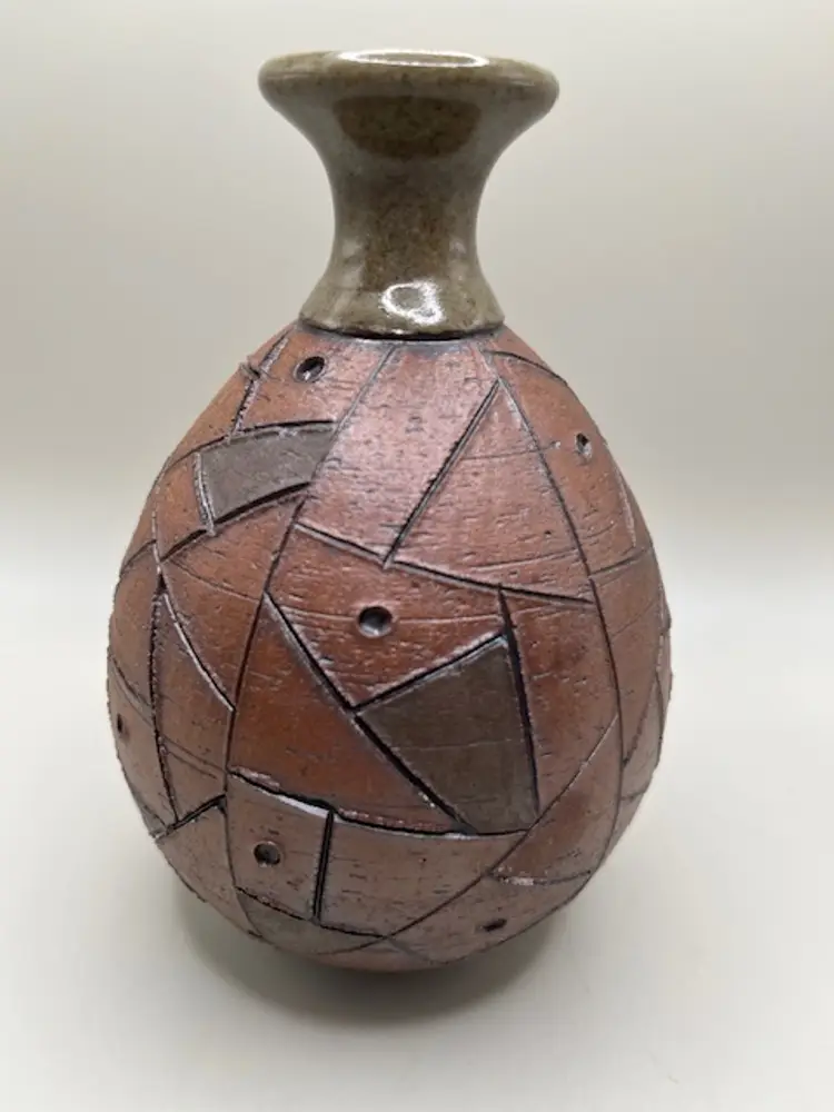 Vintage Handcrafted Copper and Brown Glazed Vase