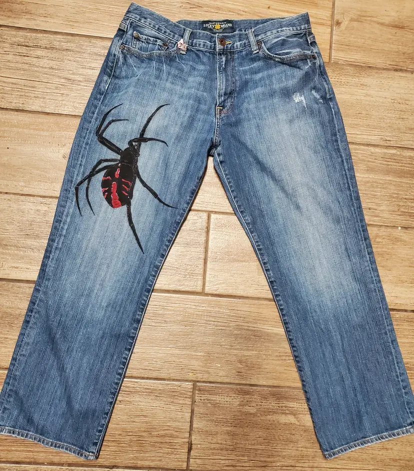 Creepy Crawly Hand-Painted Spider Jeans