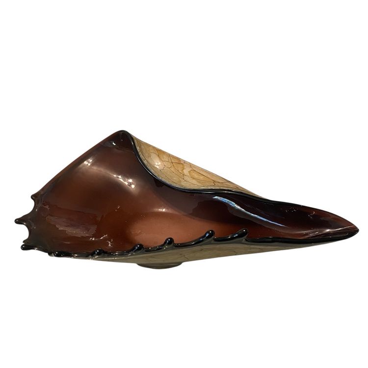 Hand Blown Murano Style Folded Conch Shell Glass Bowl.