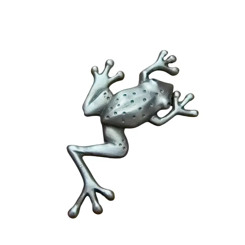 Vintage Mali Signed Pewter Frog Brooch