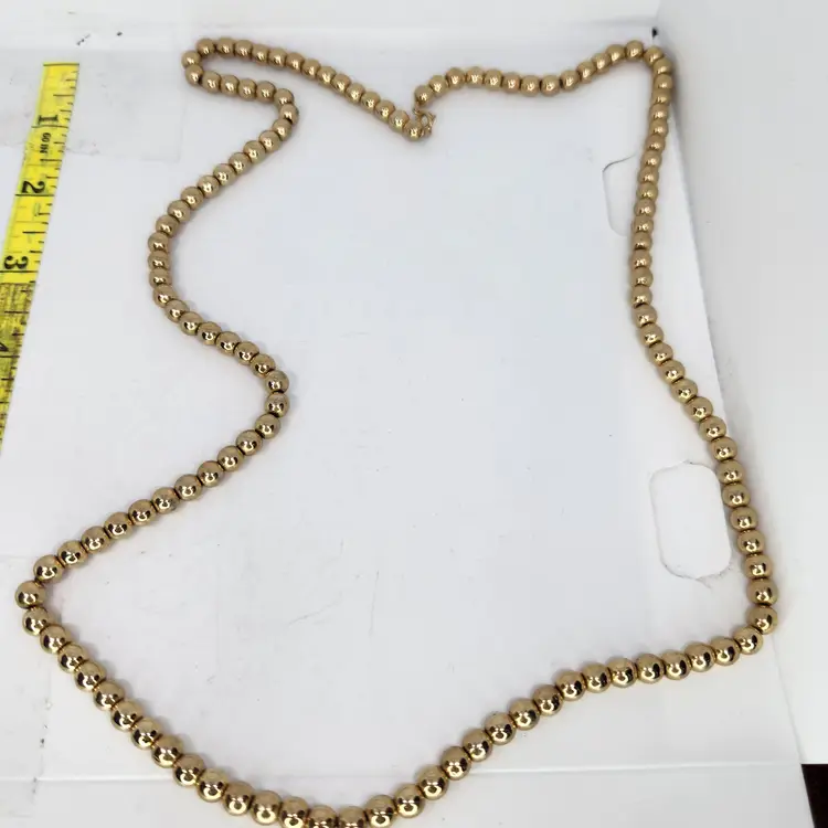 Vintage 70s Heavy Gold Tone Ball Beaded Long Necklace on Wire Korea Hippie Boho