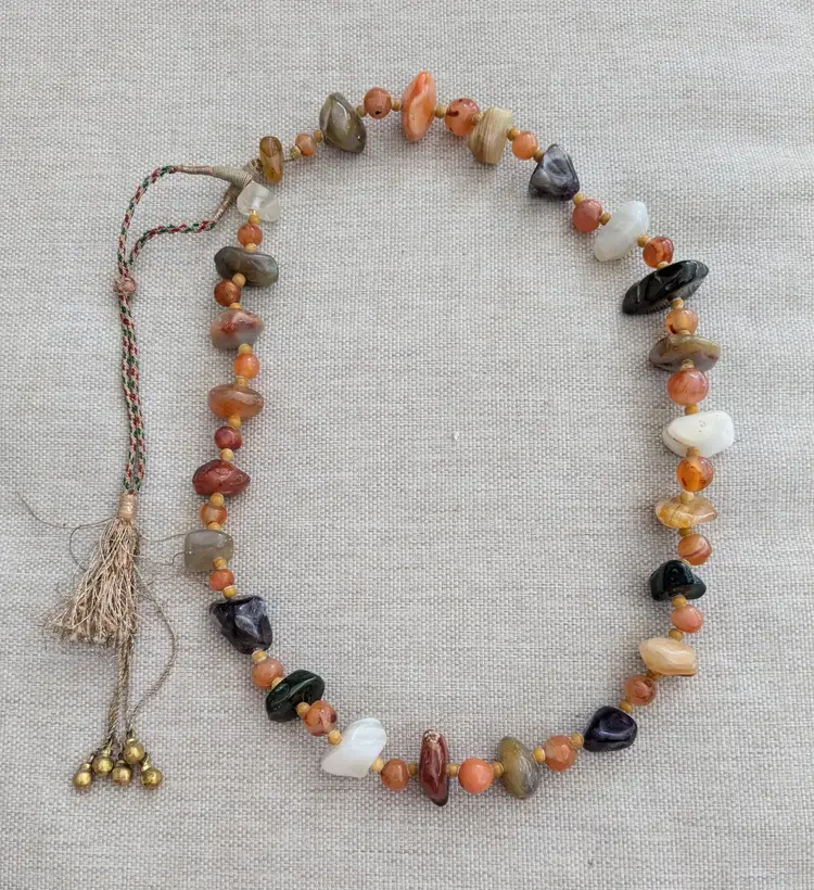 Vintage Natural Stone Necklace with Tassel and Bells