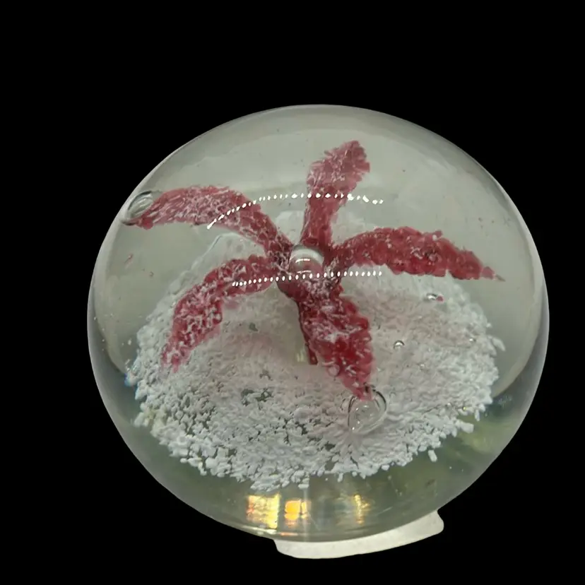 24. Pink Flower Hand Blown Art Glass Paperweight