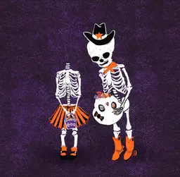 MADE BY ME: 8x8 Archival Print Of My Digital Artwork- “Trick Or Treat” Skeletons. Halloween Or Every Day Wall Art. Great For Gallery Wall. Created On My iPad Using Procreate - Not AI.