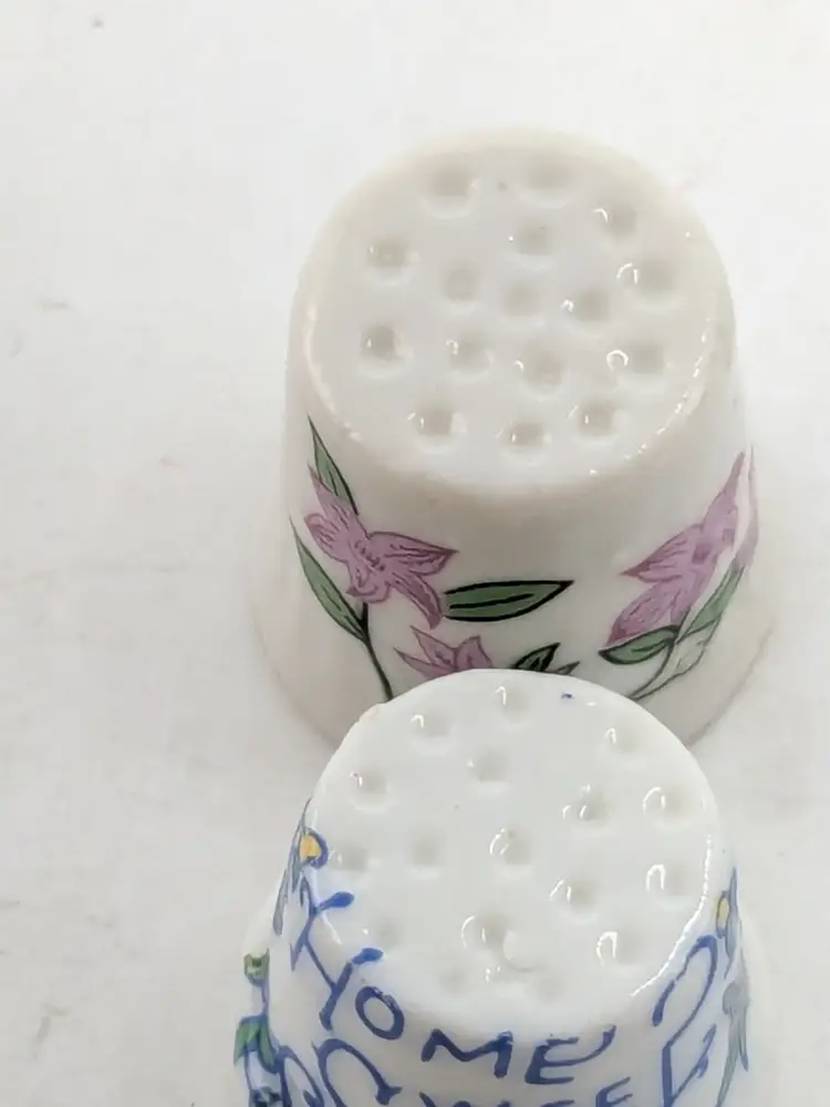Home Sweet Home Floral Porcelain Thimbles x 2