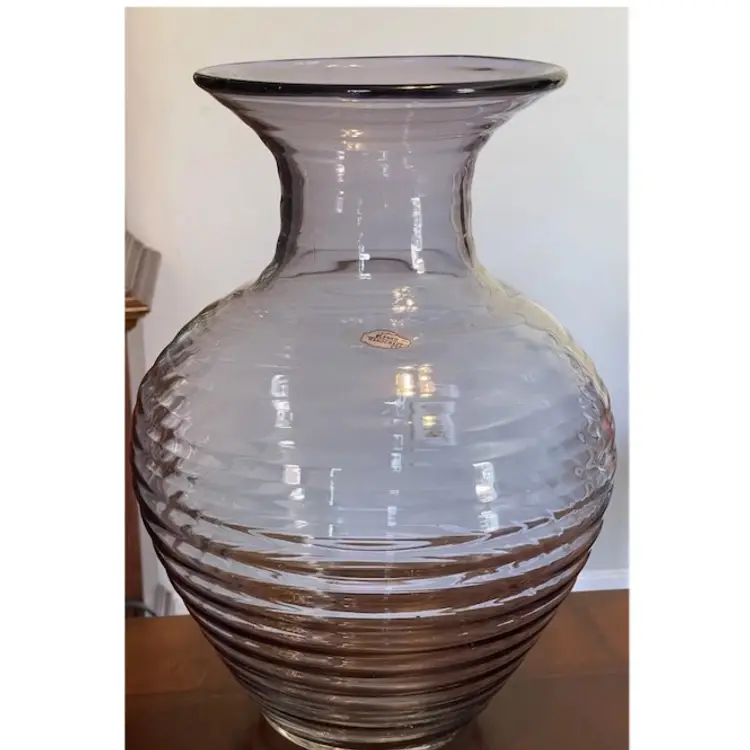 Blenko Lavender/Neodymium Optic Swirl  Vase # 2806 With original sticker.