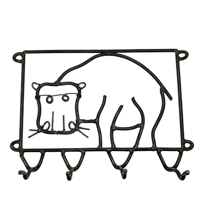 Metal Iron Wire Wall Hanging Black Hippo Hooks 8”x10”