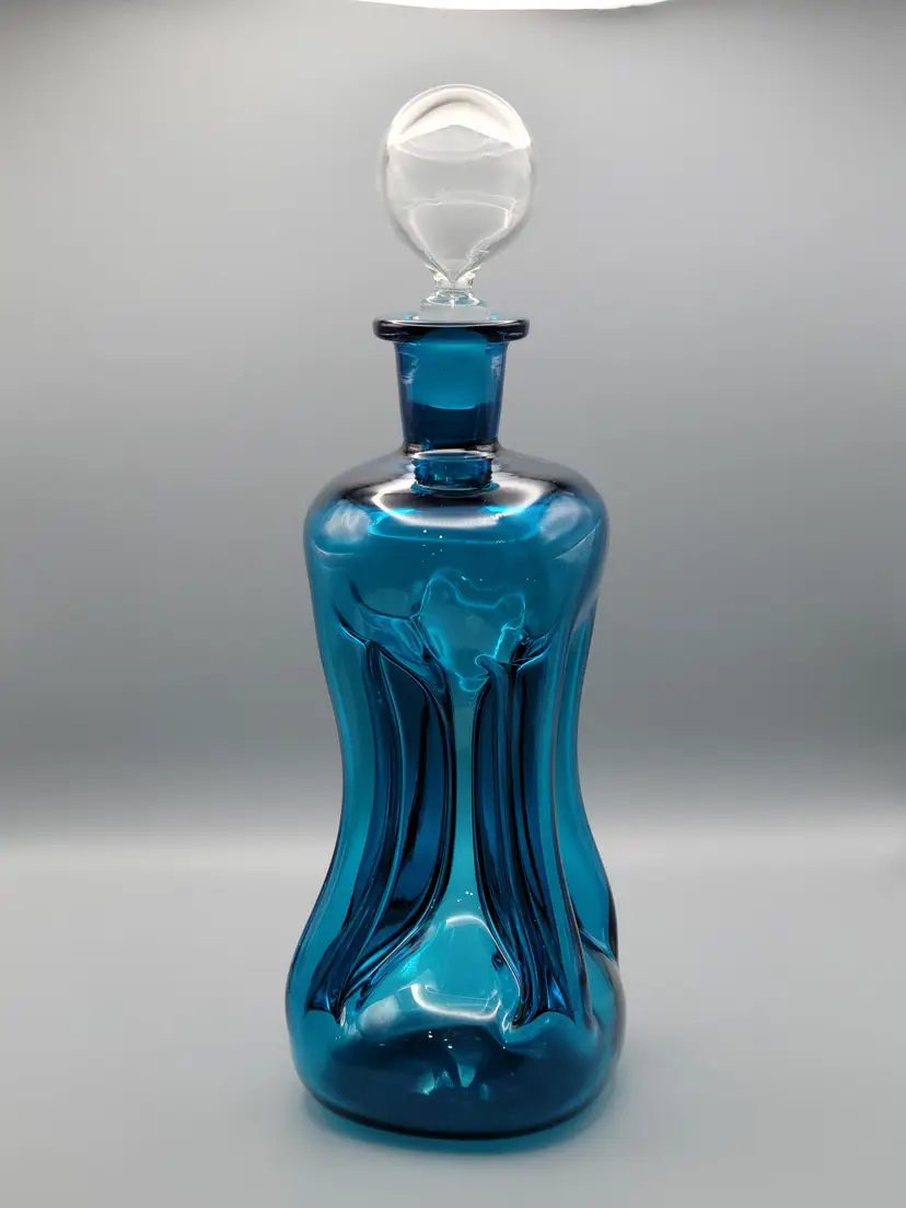Kastrup Holmegaard Blue Glass Kluk Kluk Decanter with Stopper