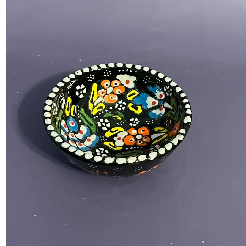 Turkish Hand Painted Ceramic Floral Colorful Small Bowl