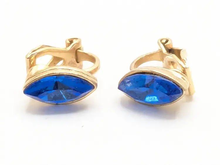 Vintage Gold Tone Blue `Clip-On Small Stud Pierced Earrings