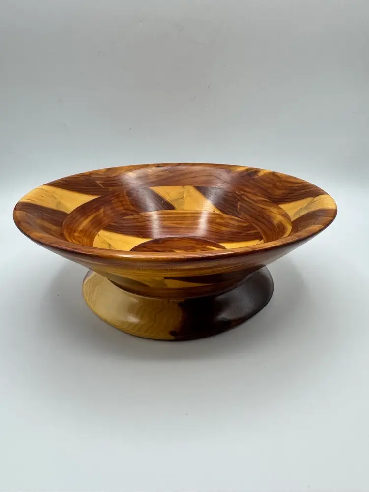 Handmade Segmented Wood Turned Pedestal Bowl Centerpiece Decorative Fruit Lathe