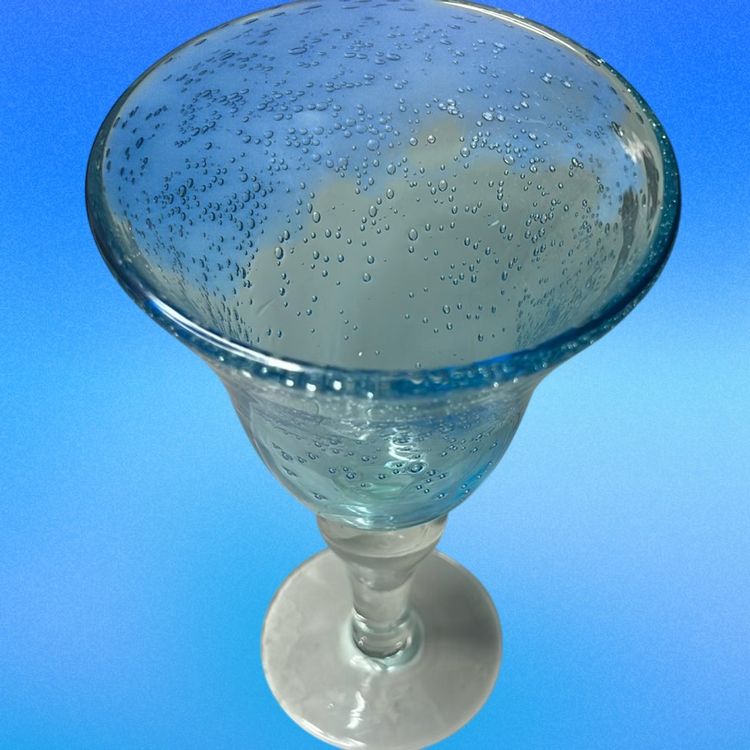 Vintage Art land Iris Light Blue Hand Blown Bubbles Glass Water Goblet
