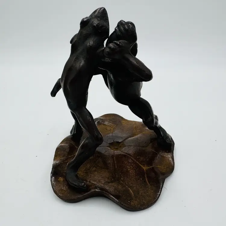 Dancing Frogs On Lily Pad Cast Iron Sculpture 5in Solid Figurine Vintage