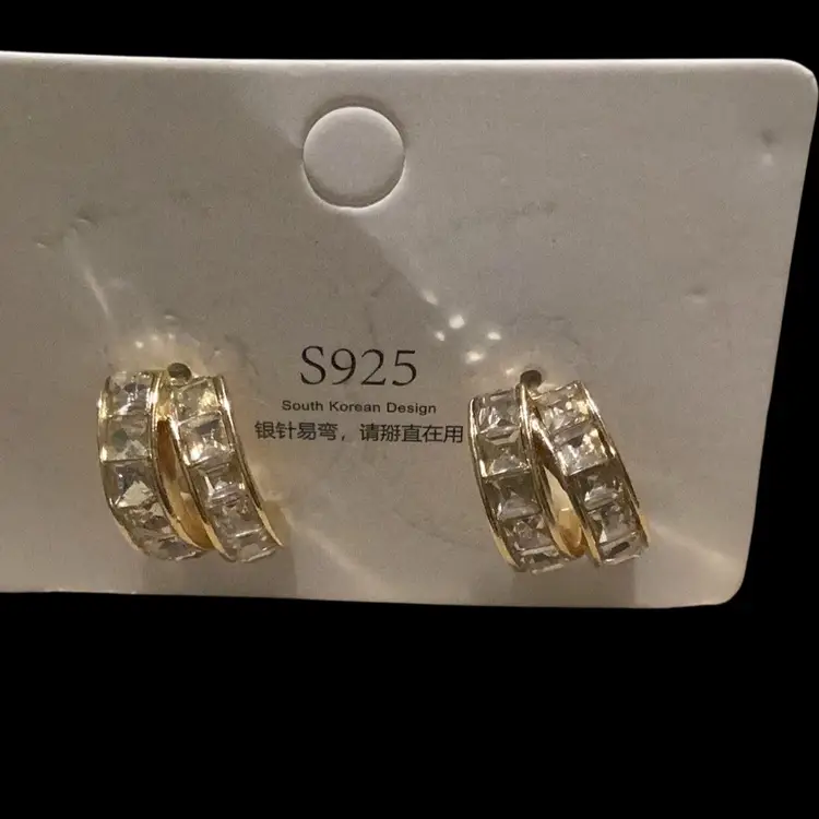 Gold Toned Pierced Rhinestone Earrings Not Silver