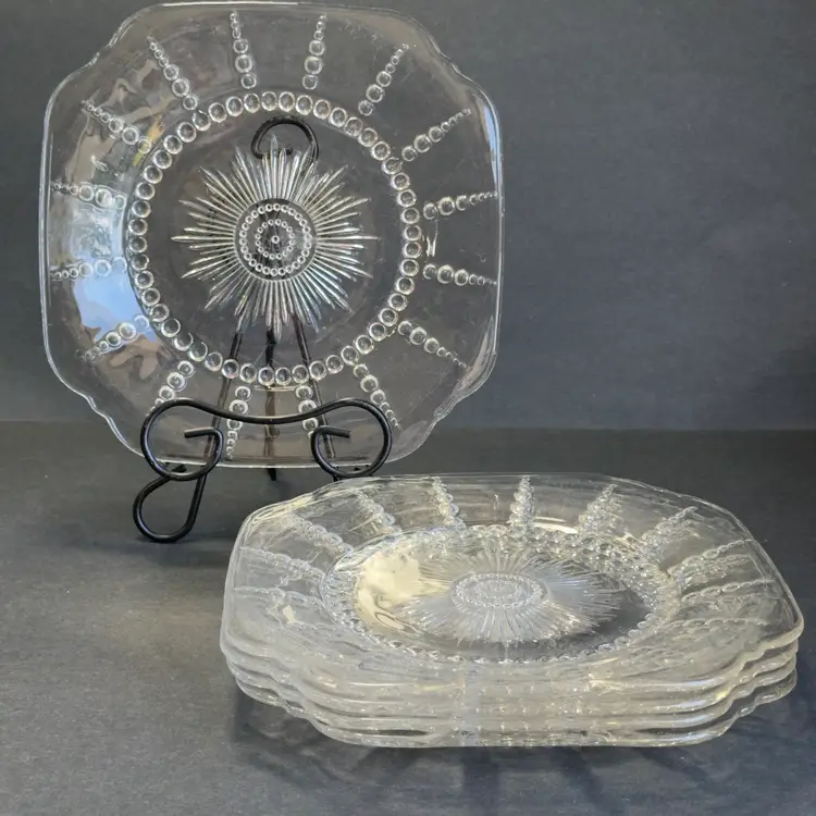#1527 Federal Glass Co, 9” Plates, 1938-1942, Colombian Pattern, Clear Depression Glass, Set Of 5