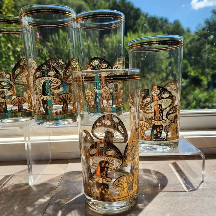 Set of 4 Culver Mushroom Highball Glasses 22K Gold Tumbler Signed MCM Barware – USA (NY)