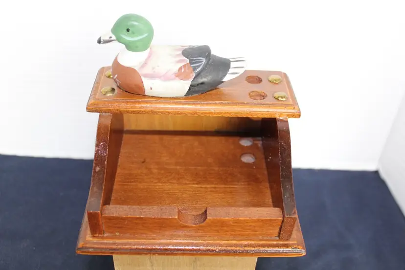 Mallard Duck Memo/ Pen Holder for Office Desk VTG Office Supply Wood Grain