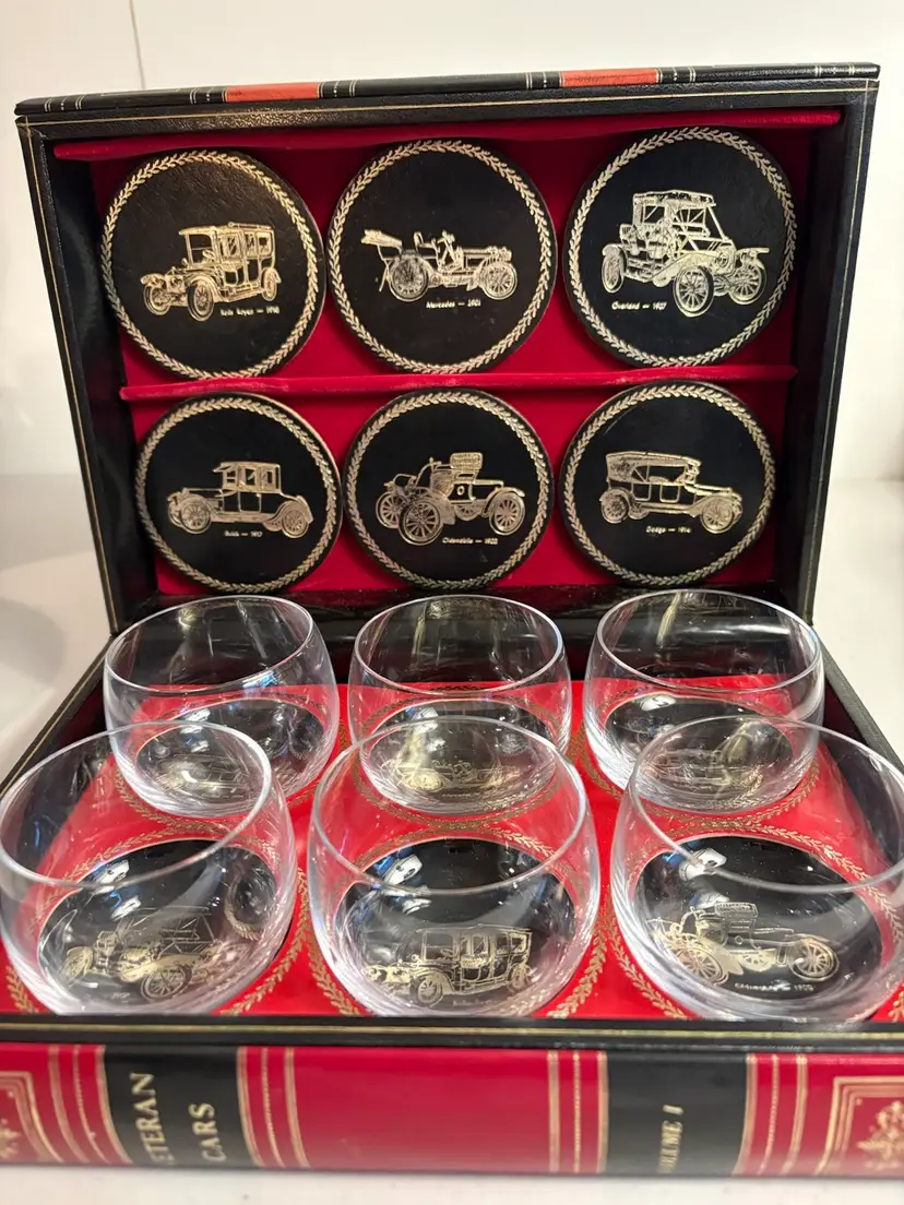 Vintage Griffon Set of 6 Glasses Coasters In Veteran Cars Volume I and II Sweden