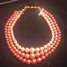 Vintage 3 tone faux triple strand pearl necklace
