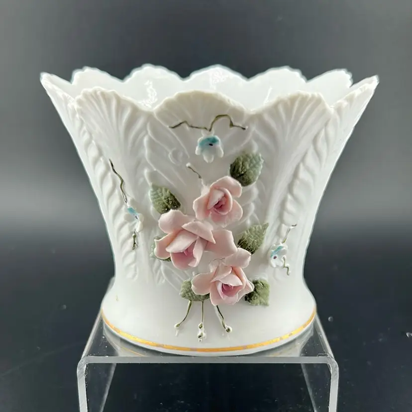 Lefton China Pink Rose Vase Number 826 From The 1950S