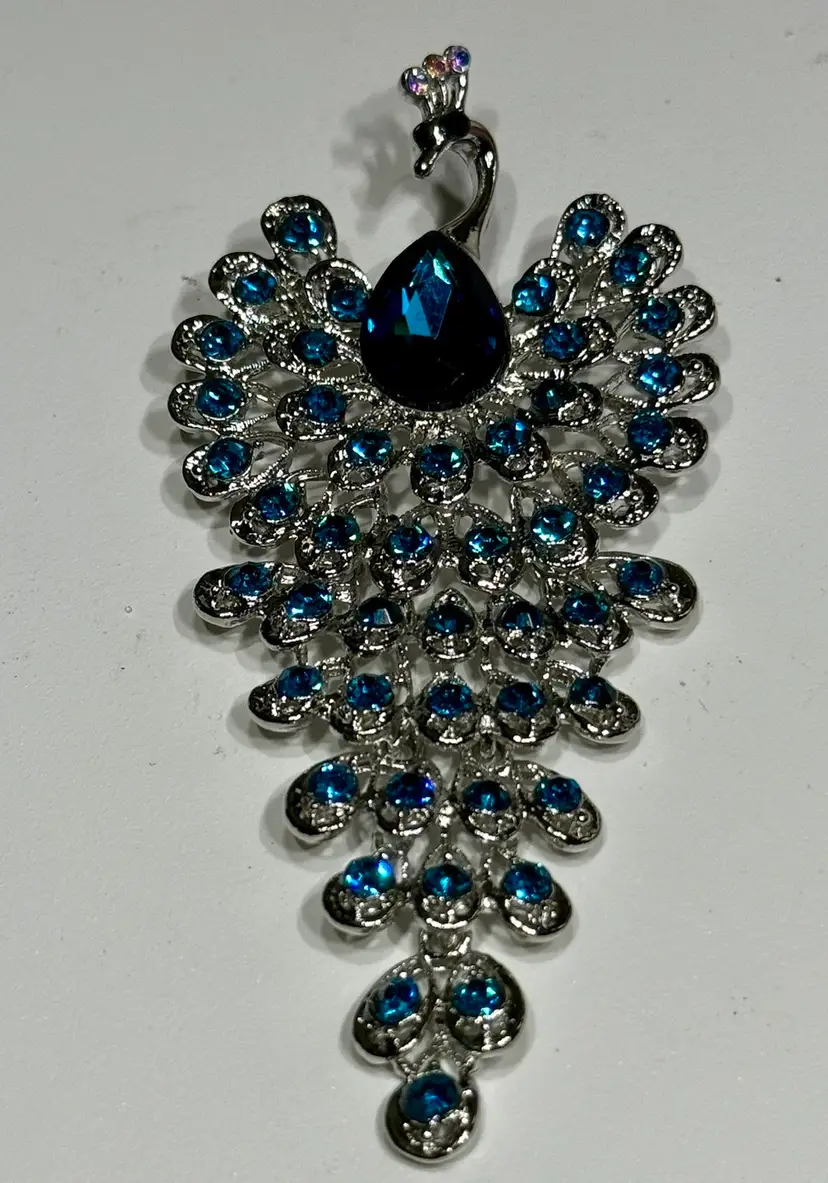 Reticulated Rihinestone Peacock Brooch or Pendant