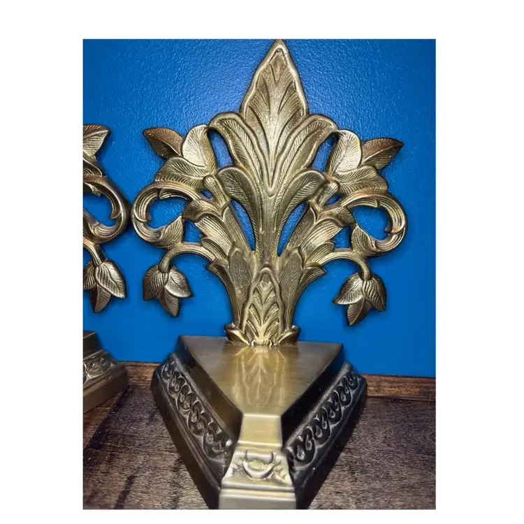 Vintage MCM/Deco/Regency Large Brass Floral Bookends Or Door Stops ~ Excellent