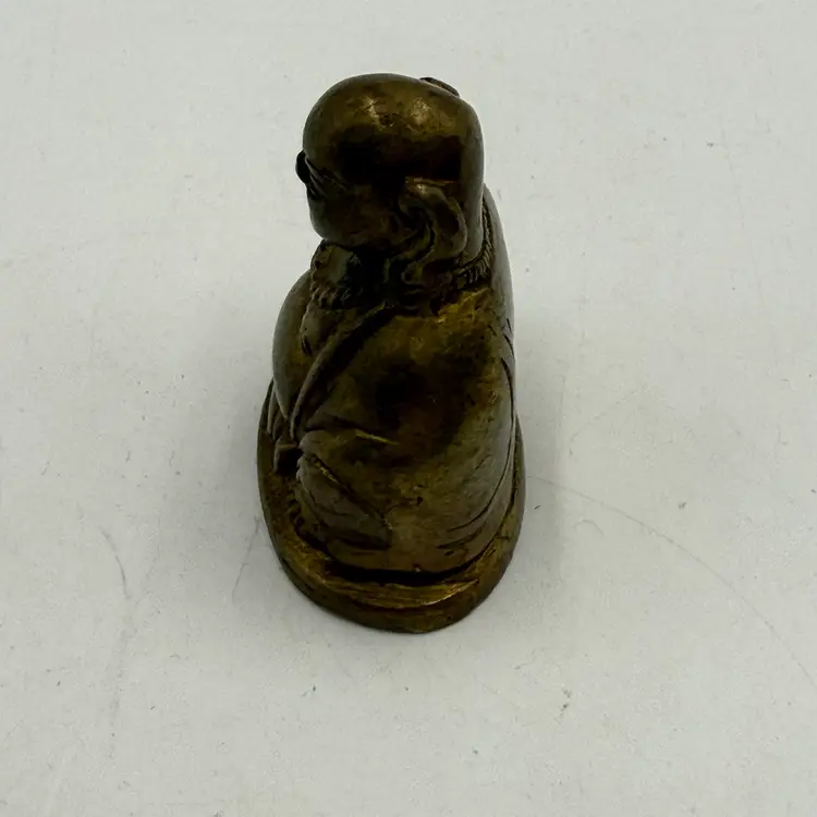 Miniature Brass Sitting Laughing Buddha Vintage Figurine