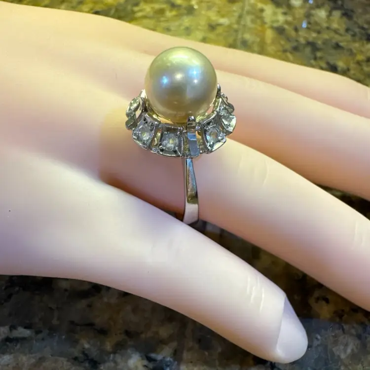 Size 7 Faux Pearl And Rhinestone Ring