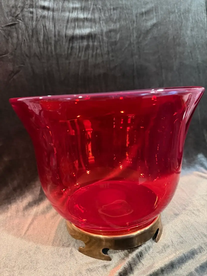 Vintage Ruby Red Blown Glass Centerpiece Bowl