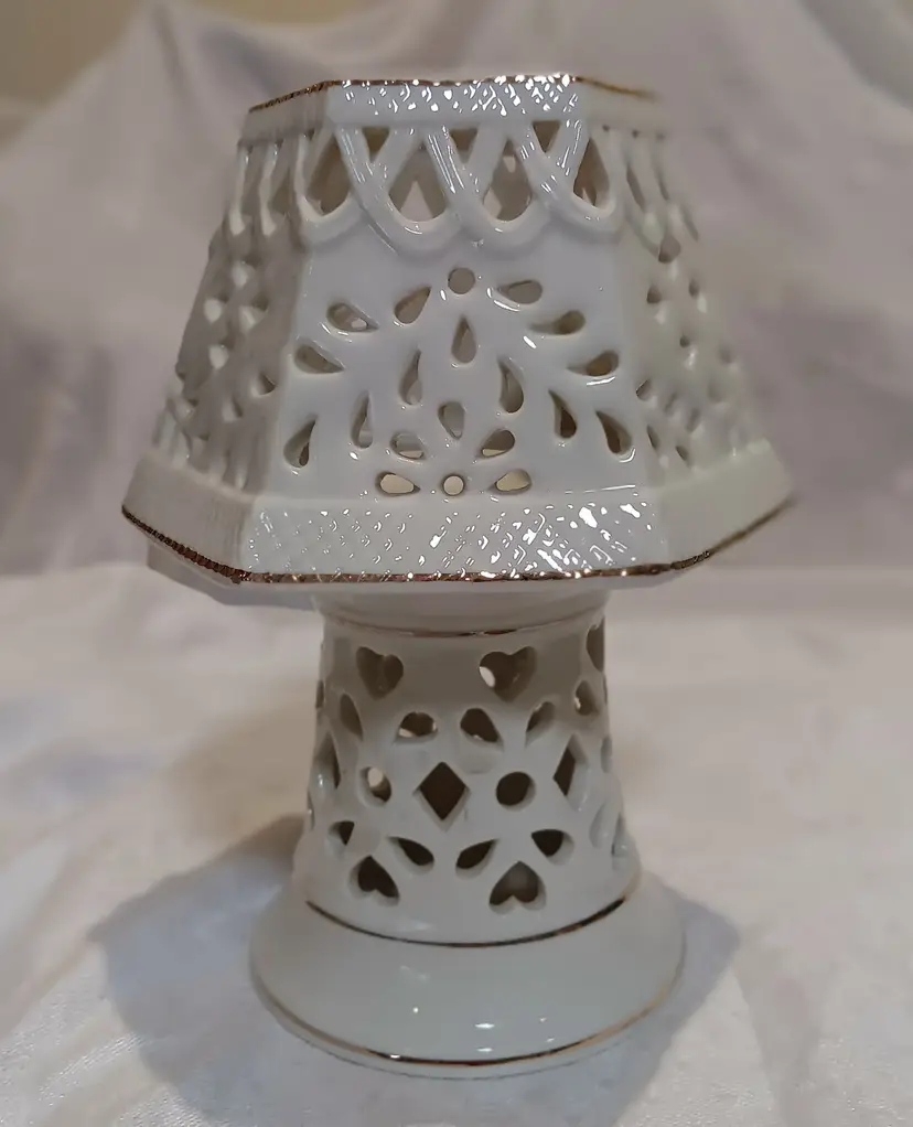 Vintage Pierced Porcelain White Tealight Lamp