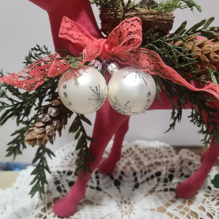 Pink Flocked Woodland Deer