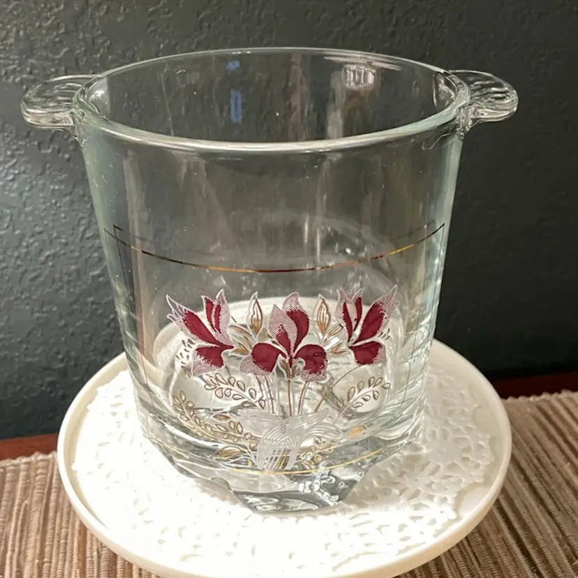 Vintage MCM Cerve DeValBor Iris Glass Ice Bucket Made in Italy 5 "H