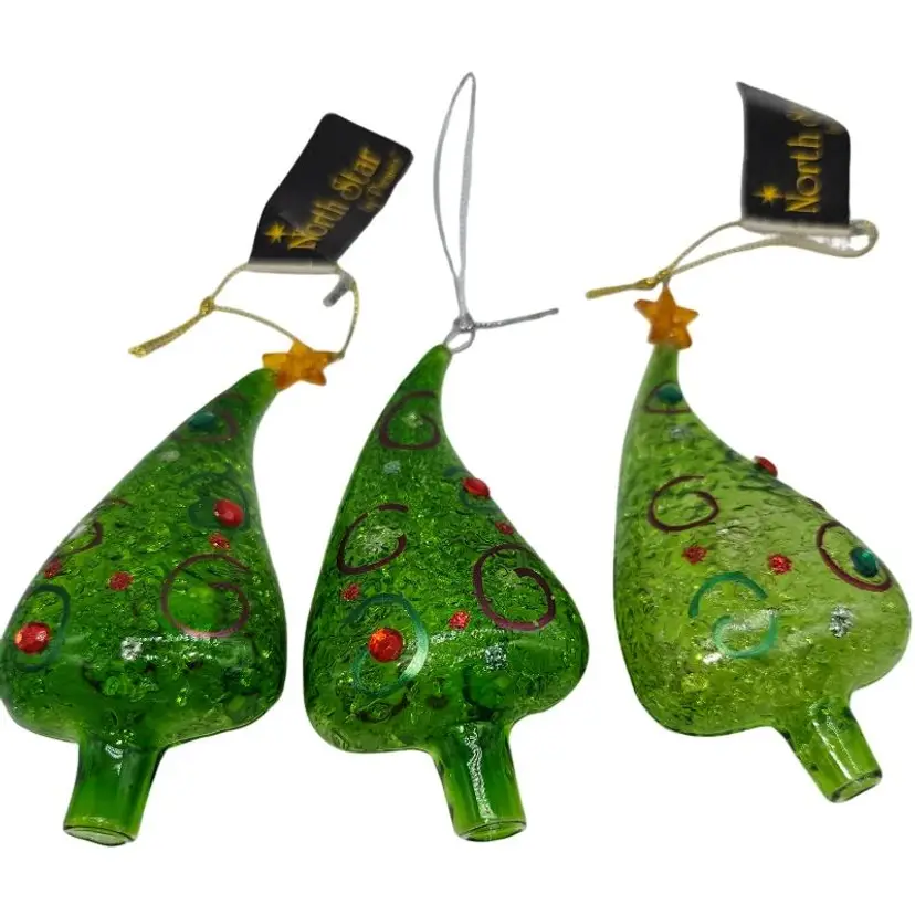 North Star Glass Tree Ornament Set of 3 NWT