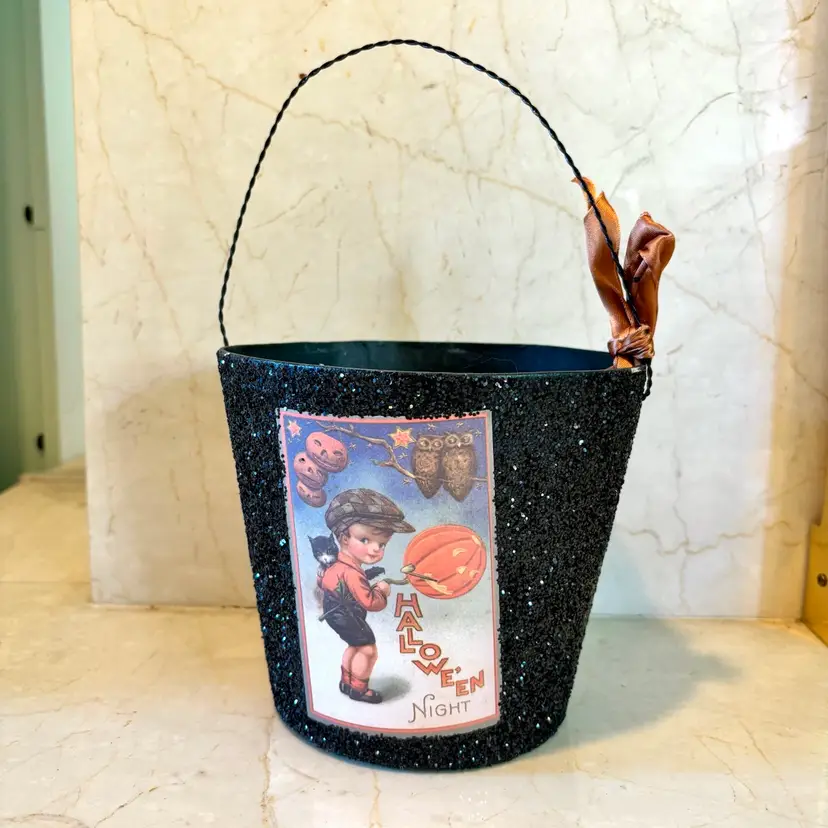 Vintage Inspired Contemporary Decorative Halloween Bucket 6”x7”