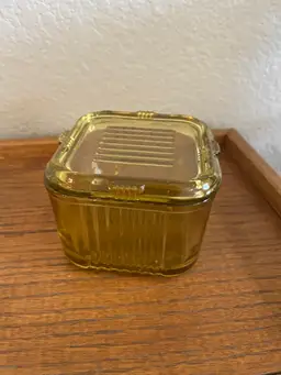 Vintage Amber Federal Glass Square Ribbed Refrigerator Dish With Lid