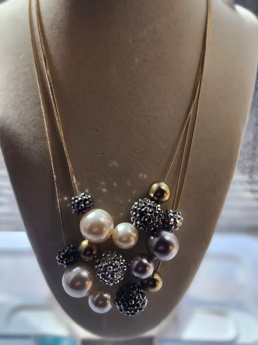Chico's Statement Necklace - Pearl & Crystal Cluster