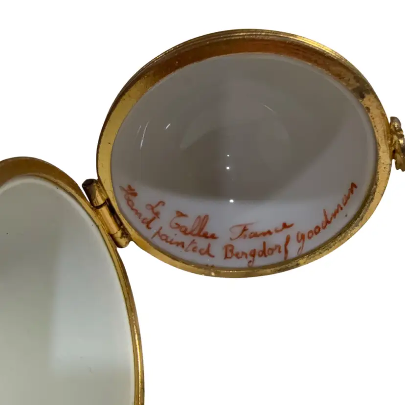 La Tallec Signed & Handpainted For Bergdorf Goodman Limoges Yellow Porcelain Egg Trinket Box With Parrot - Exceptionally Rare OOAK Piece - 3”