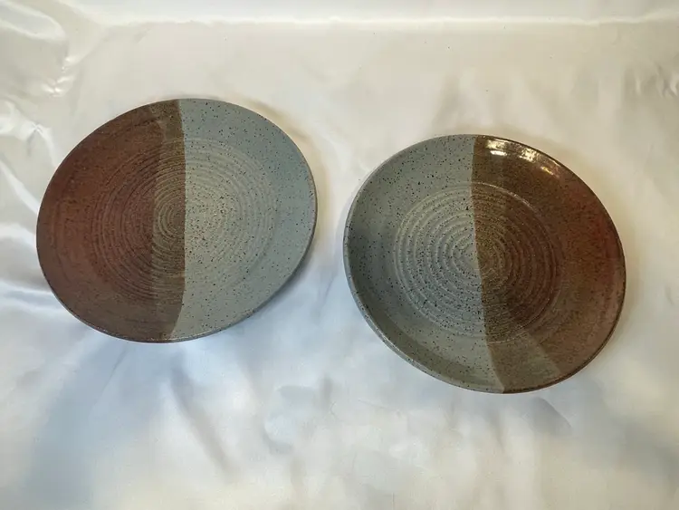 Studio Pottery Set Of 2 Plates Stamped BR 
