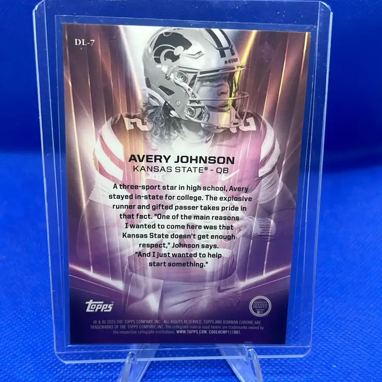 Avery Johnson 2025 Bowman Chrome U Deans List Case Hit Kansas State