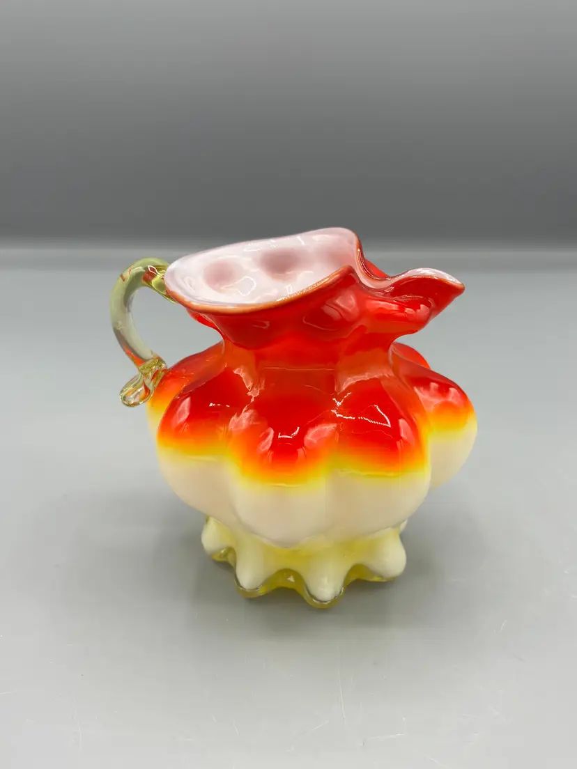 Vintage Kanwha Amberina 50s ruffled pitcher & glass