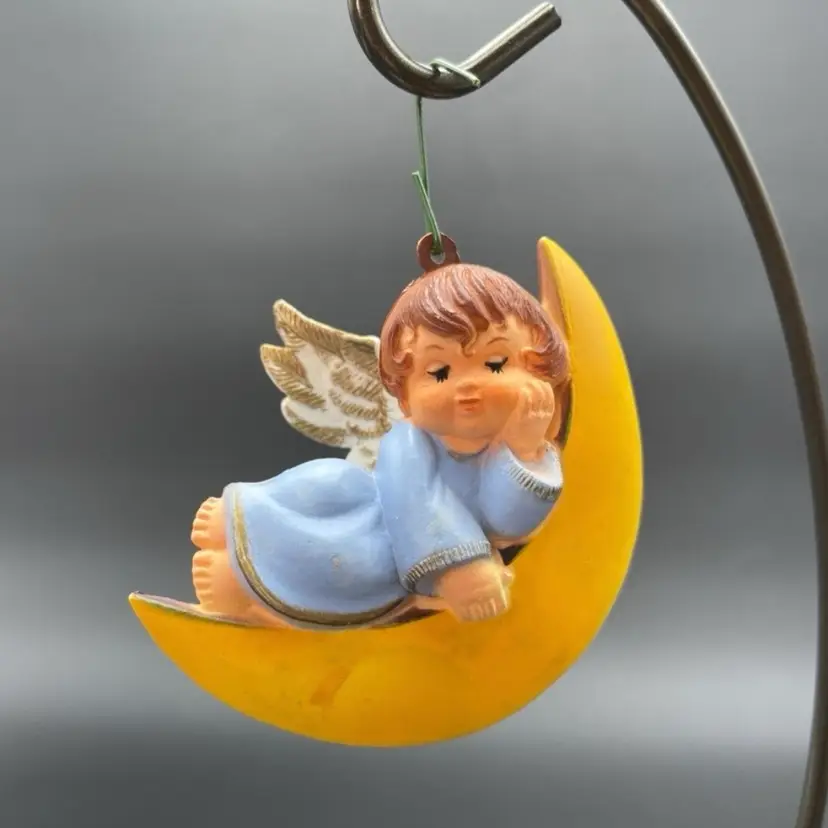 Angel on Moon Plastic Hanging Christmas Ornament Holiday Decor