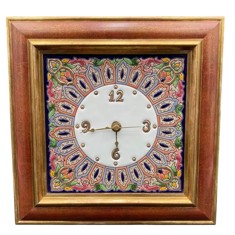 Artecer (Spain) Framed Ceramic Clock, 11.25" squared (28.5 cm), Gold Overlay