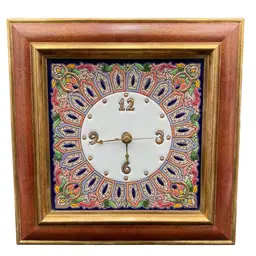 Artecer (Spain) Framed Ceramic Clock, 11.25" squared (28.5 cm), Gold Overlay