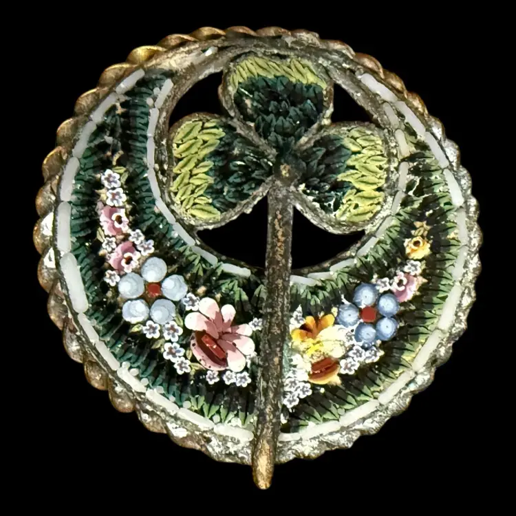 Antique Shamrock and Crescent Moon Brooch - As Is
